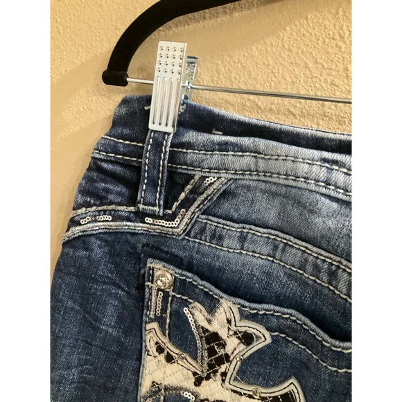 Miss Me Western Los Angeles Bootcut Jeans Size 32 Cross Pocket Embellished - Picture 7 of 9